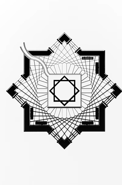 Floor Tiles With Symmetrical Geometric Design Radial Lines And Octagonal Center 3d model