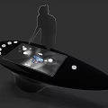 Silhouette of a Person Interacting With Black Touchscreen Device Featuring Circular Indicators