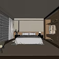 Modern Bedroom Interior With King Size Bed Bedside Lamp Window Blinds And Wooden Wardrobe