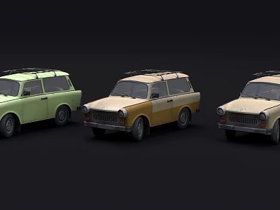 Three Vintage Station Wagons Green Yellow Beige With Roof Racks Classic Retro Design 3d model