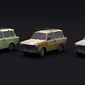 Three Vintage Station Wagons Green Yellow Beige With Roof Racks Classic Retro Design