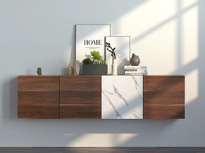 Modern Wooden Cabinet Interior With Home Decor Green Plant Vase And Books 3d model