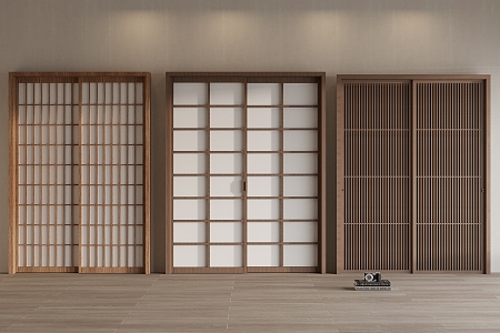 Japanese style sliding wooden door sliding door carved screen wooden door lattice wooden door 3d model