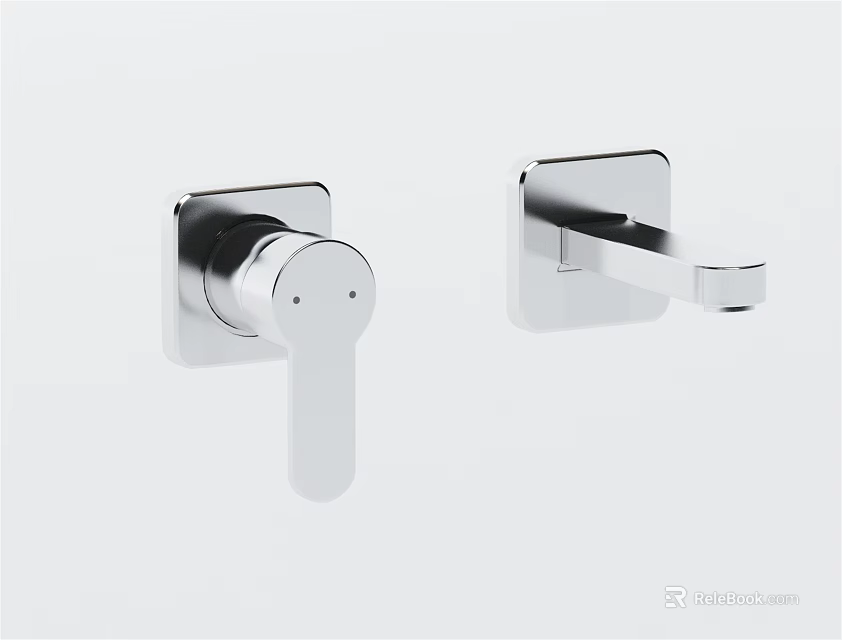 Modern Square Chrome Finish Wall Mounted Faucet With Handle And Spout 3d model 
