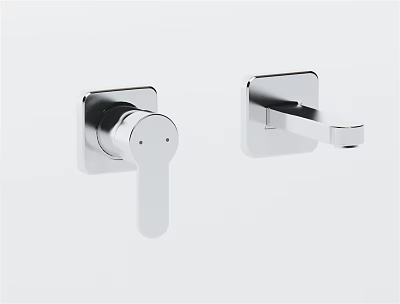 Modern Square Chrome Finish Wall Mounted Faucet With Handle And Spout 3d model