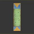 Traditional Decorative Water Transport Boat with Green Canopy Colorful Decorations Blue Yellow Hull and Seats
