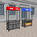Mobile Commercial Food Vending Carts With Colored Canopies And Storage Cabinets