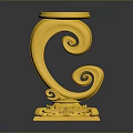 Golden Decorative Sculpture Carving with Spiral Patterns and Intricate Base Design