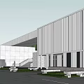 Modern Architectural Building Exterior Featuring Linear Facade Stairs Paved Ground And Seating Areas