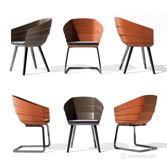 Stylish Modern Dining Chairs With Striped Backrests Orange And Dark Brown Metal Legs 3d model 