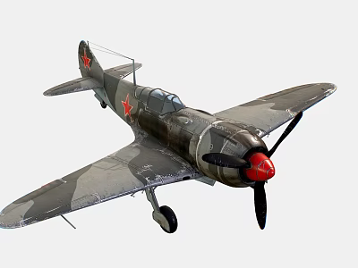Vintage Military Fighter Plane with Camouflage Paint Red Nose and Red Star Insignia 3d model