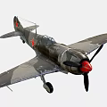 Vintage Military Fighter Plane with Camouflage Paint Red Nose and Red Star Insignia