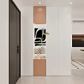 Modern Entryway Hallway Interior Design With White Brown Storage Cabinets Mirror And Green Plant
