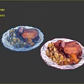Delicious Grilled Meat Dish With Potatoes And Carrots On White Patterned Plates