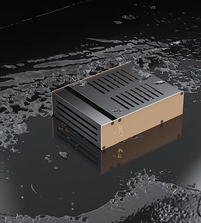 Modern Gold And Black Kitchen Appliance Featuring Water Droplets On Reflective Surface 3d model