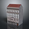 Classical Multistory Building With Red Roof And White Facade Featuring Multiple Windows And Arched Entrances