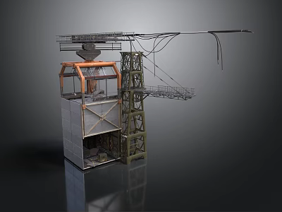 Industrial Tower Equipment With Metal Frame Operator Cabin Platform And Cables 3d model