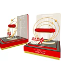 CHILDGREAT Red Display Shelves With Metal Frame And Red Seat Showcase Stand