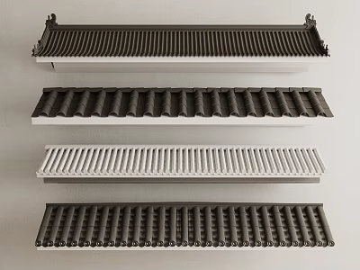 Roof Building Components With Different Styles Wavy Striped Designs And Black White Colors 3d model