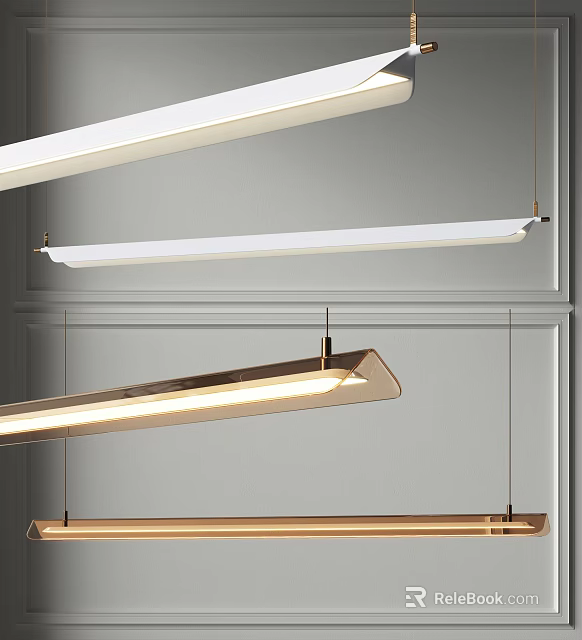 Modern Linear Pendant Lights With Sleek Gold And White Metal Acrylic Design For Contemporary Interior 3d model 