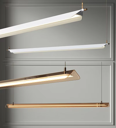 Modern Linear Pendant Lights With Sleek Gold And White Metal Acrylic Design For Contemporary Interior 3d model