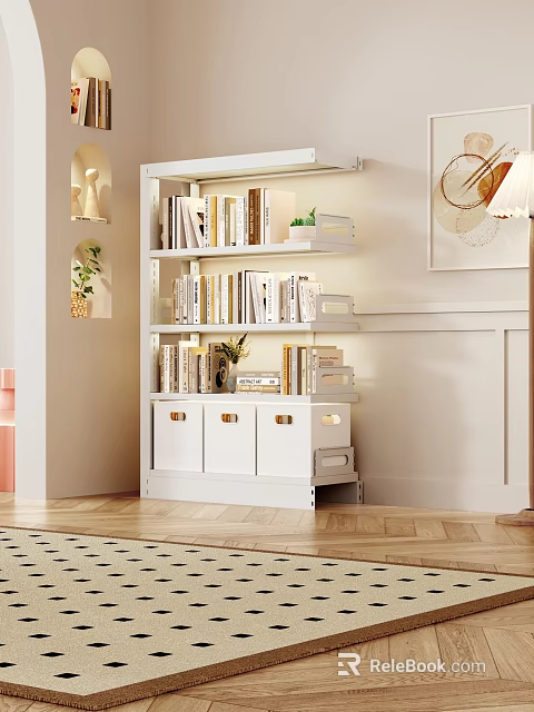 White Modern Shelf Unit With Multiple Shelves Books Decorative Items And Drawers 3d model 