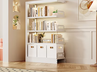 White Modern Shelf Unit With Multiple Shelves Books Decorative Items And Drawers 3d model