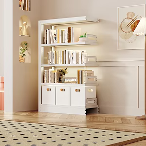 Steel Library Bookshelf Home Children's Storage Rack Living Room Floor Book Picture Book Rack Wrought Iron Bookcase with sliding door 3d model
