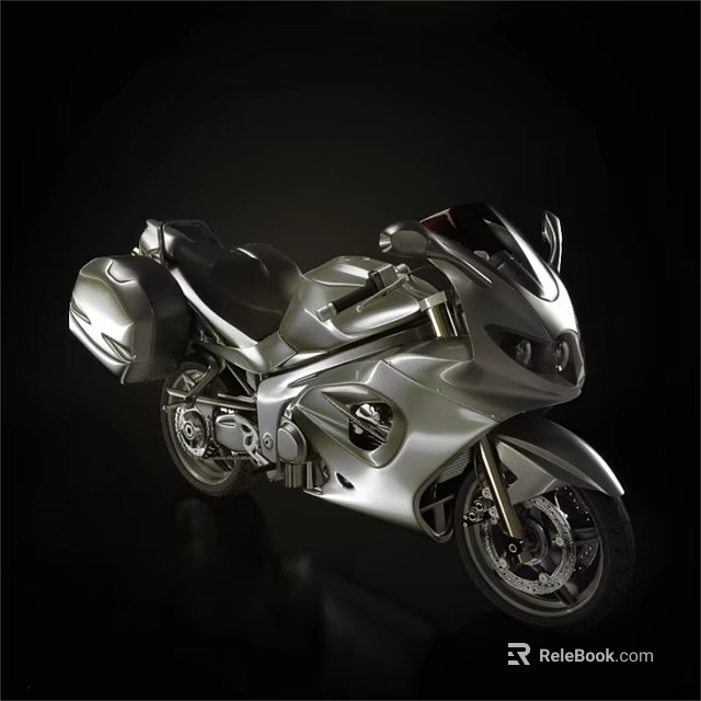 Silver Motorcycle with Sleek Design and Storage Cases on Black Background 3d model