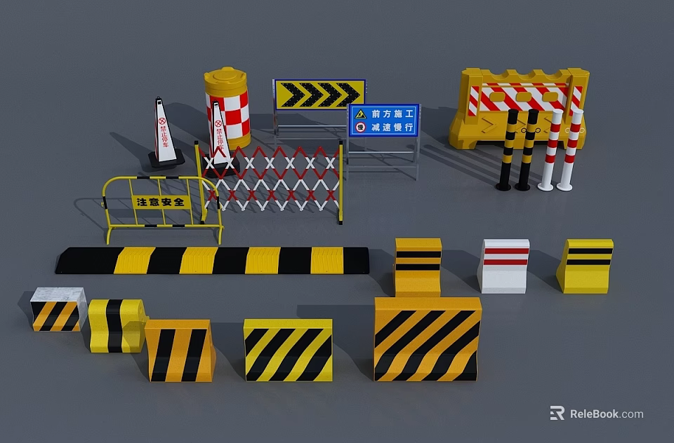 Construction Site Essential Safety Gear With Barriers Cones And Warning Signs 3d model 