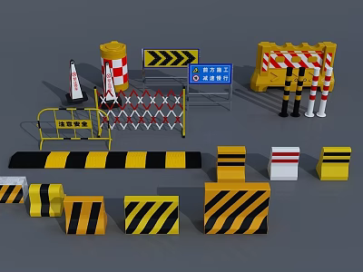 Construction Site Essential Safety Gear With Barriers Cones And Warning Signs 3d model