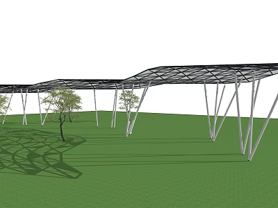 Modern Pergola Design with Black Roof and White Pillars on Green Lawn and Small Trees 3d model