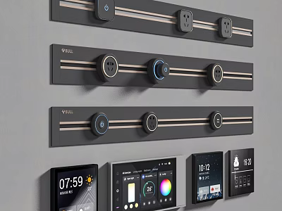 Modern Wall Mounted Smart Control Panels With Digital Displays And Knob Controls 3d model