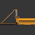 Yellow Heavy Construction Machinery With Crane Arm Loading Bucket And Safety Stripes