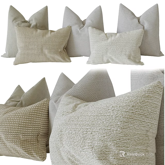 Cozy Woven Textured Pillows In Beige Tones For Modern Sofa Decor 3d model 