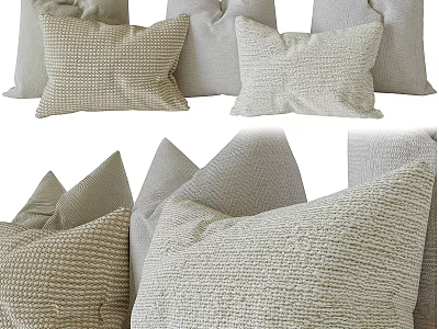 Cozy Woven Textured Pillows In Beige Tones For Modern Sofa Decor 3d model