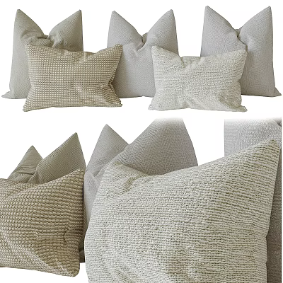 Cozy Woven Textured Pillows In Beige Tones For Modern Sofa Decor 3d model