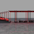Modern Display Shelves With Red Frame Lighting Strips And Red Car Showcase 3d model