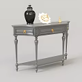 Gray Console Table With Black Vase White Shell And Gold Statue Decoration 3d model