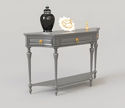 Gray Console Table With Black Vase White Shell And Gold Statue Decoration 3d model