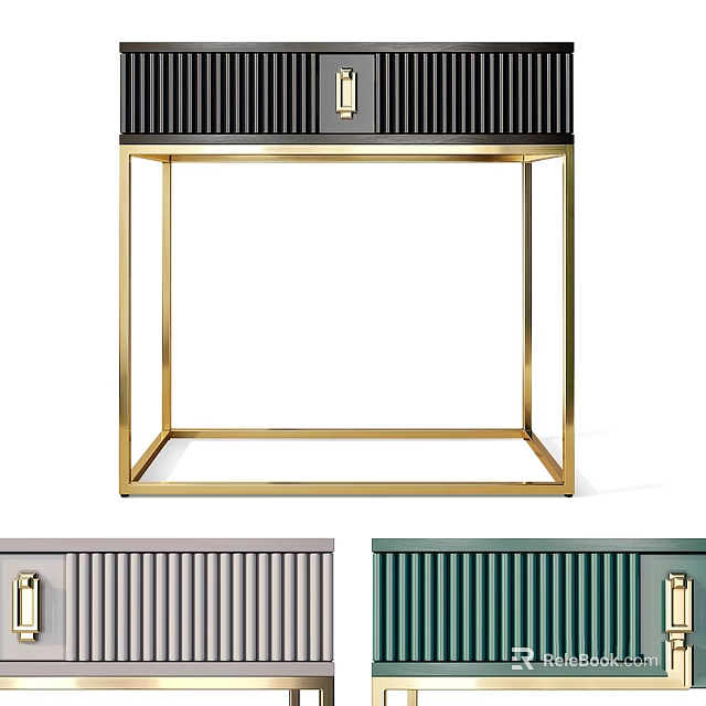 Modern Multi Color Cabinet Design With Gold Frame And Vertical Striped Details 3d model 