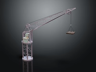 Mechanical Industrial Crane Model With Metal Frame Boom And Lifting Load 3d model