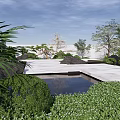 Zen Style Garden Courtyard With Stone Pavement Green Plants Pond And Rocks