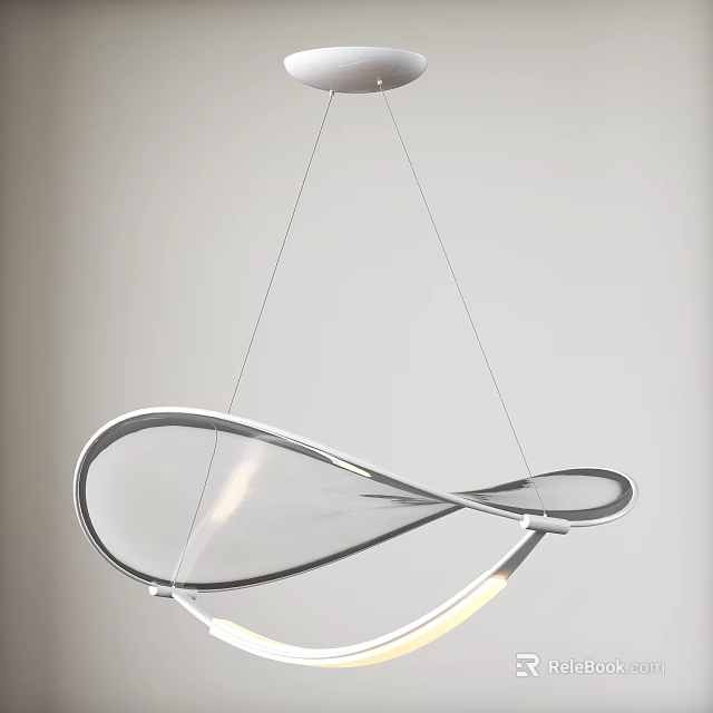 Modern Sleek Hanging Chandelier With Silver Frame And Transparent Curved Design For Modern Home Interior 3d model 