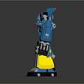 Blue And Yellow Robot Figure With Flame Patterns And Mechanical Body Design 3d model