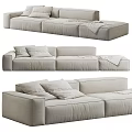 Modern Beige Fabric Sectional Sofa With Soft Cushions And Throw Blanket 3d model