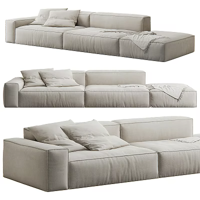 Modern Beige Fabric Sectional Sofa With Soft Cushions And Throw Blanket 3d model