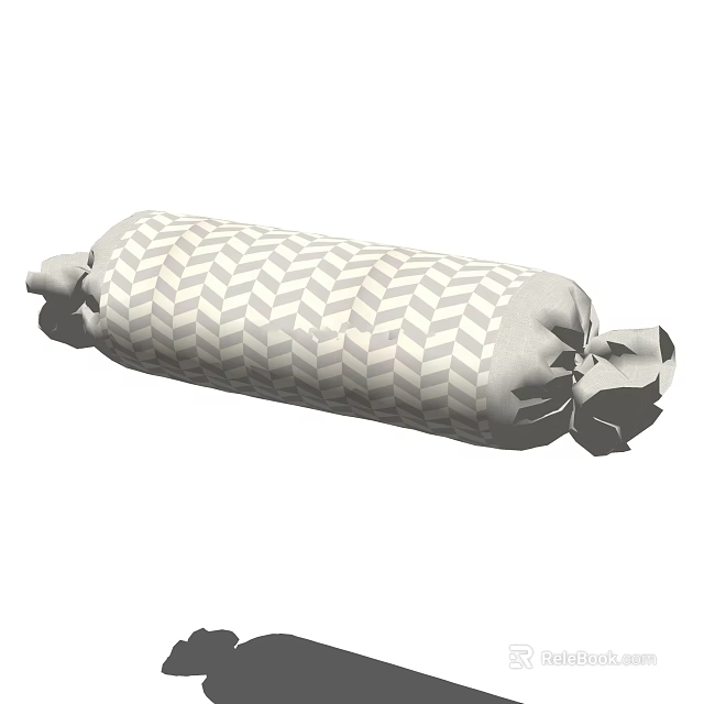 Cylindrical Decorative Cushion With Gray And White Chevron Pattern And Bowknot Ties 3d model 