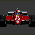 Red Racing Car With Driver In Helmet Dunlop Logo Number 27 And Rear Wing