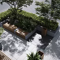 Outdoor Landscape Seat In Park With Wooden Structure Green Plants And Stone Pavement